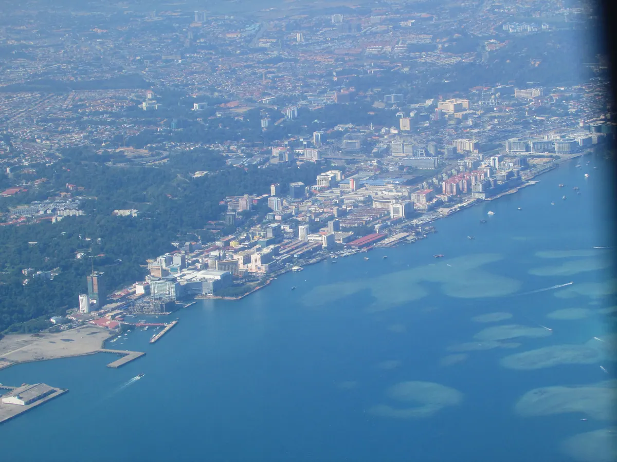 Kota Kinabalu from the air, the city where Mari Mari visits start