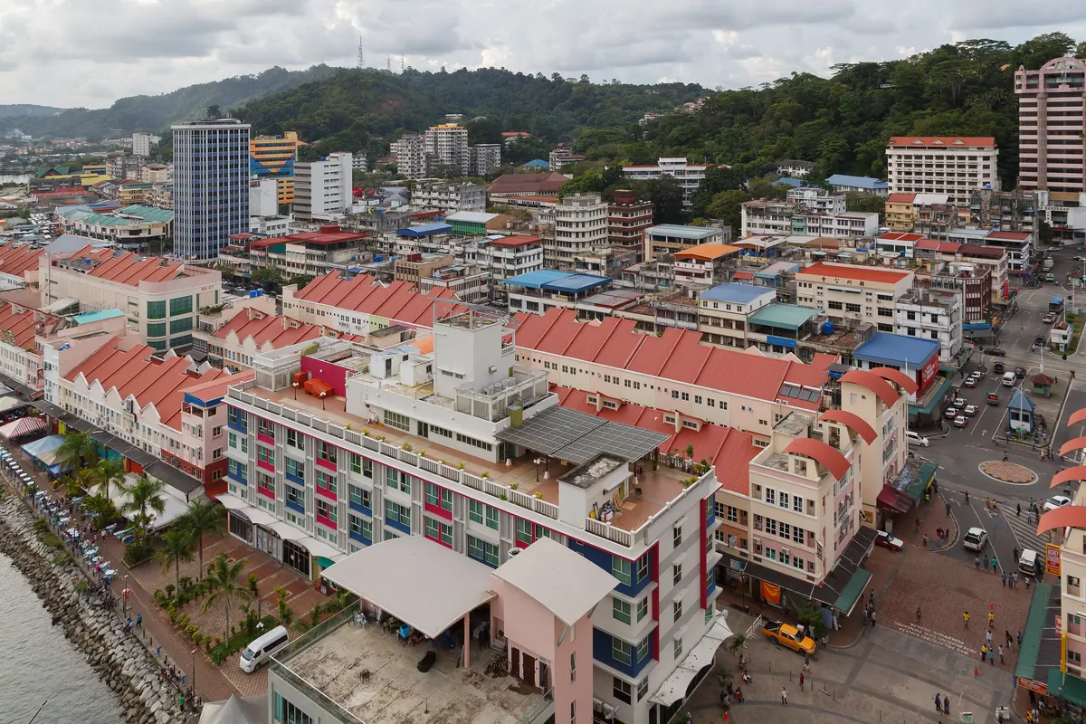 View over Sandakan town and the bay from the harbourside